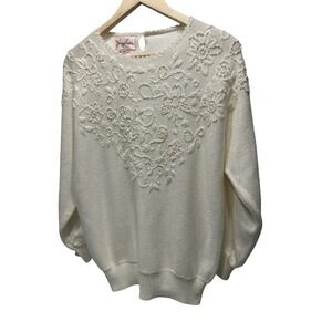 Vintage 80's-90's Jaclyn‎ Smith Embroidered Sweater Y2K Knit Pearl Size Large